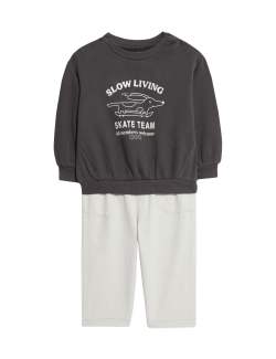 2pc Cotton Rich Skating Dog Print Sweatshirt Trousers Outfit (0 Mths-6 Yrs)