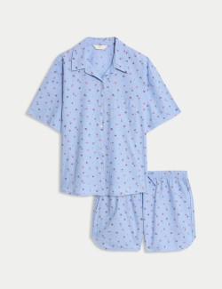 Pure Cotton Cambric Slub Floral Shortie Set