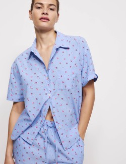 Pure Cotton Cambric Slub Floral Shortie Set