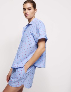 Pure Cotton Cambric Slub Floral Shortie Set