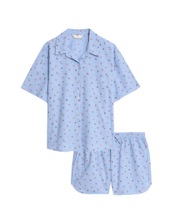 Pure Cotton Cambric Slub Floral Shortie Set