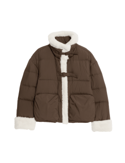 Zkrácená péřová bunda s umělou kožešinou