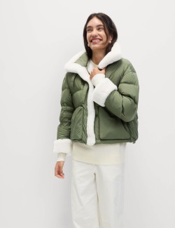 Feather & Down Padded Borg Trim Jacket