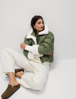 Feather & Down Padded Borg Trim Jacket