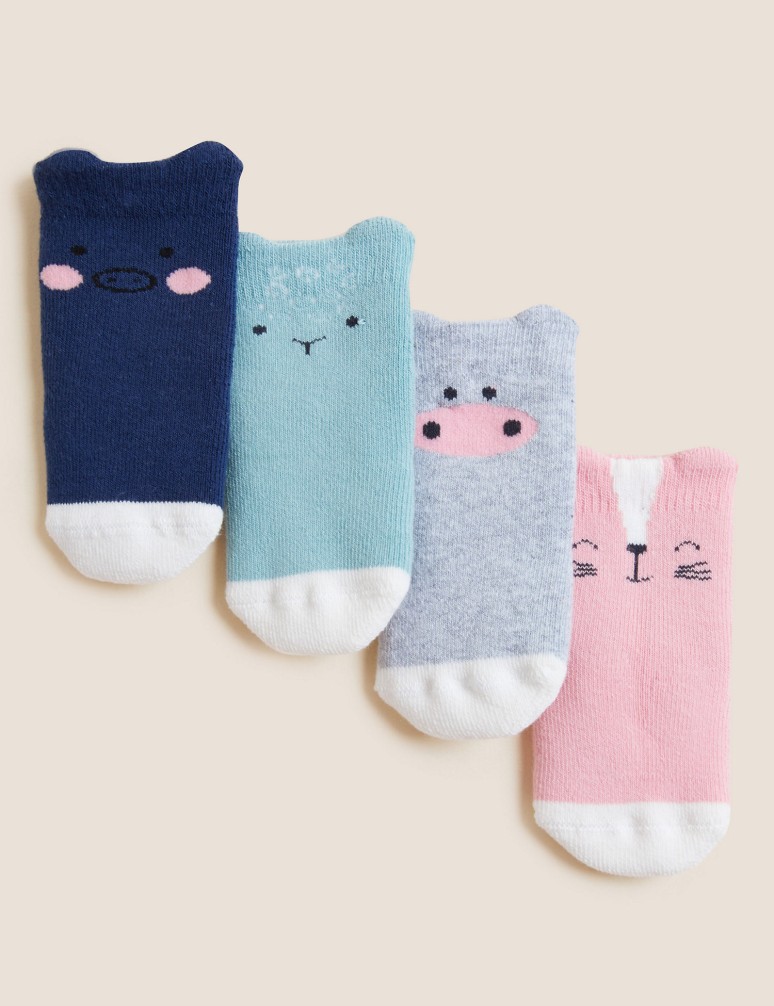 4pk Cotton Rich Terry Animal Baby Socks