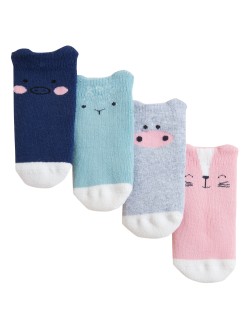 4pk Cotton Rich Terry Animal Baby Socks