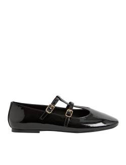 Ploché lakované balerínové lodičky Mary Jane s páskem