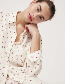 Pyžamová souprava Dobby z čisté bavlny s květinovým motivem