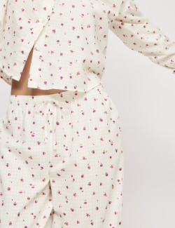 Pyžamová souprava Dobby z čisté bavlny s květinovým motivem