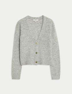 Zkrácený kardigan s výstřihem do V a přídavkem alpaky