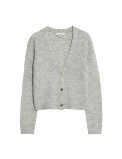 Zkrácený kardigan s výstřihem do V a přídavkem alpaky