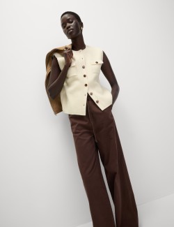 Pletený vestový kabát z mraky s kapsami a kulatým výstřihem