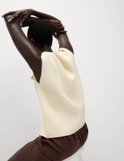 Pletený vestový kabát z mraky s kapsami a kulatým výstřihem