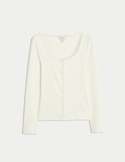 Top s oválným výstřihem, rozhalenkou a vysokým podílem bavlny