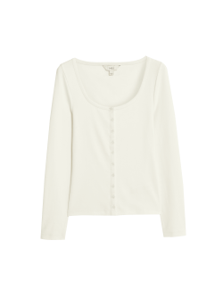 Top s oválným výstřihem, rozhalenkou a vysokým podílem bavlny