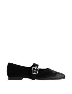 Kožené ploché balerínové lodičky s přezkou