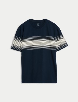 Pure Cotton Chest Stripe Crew Neck T-Shirt
