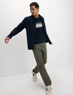 Pure Cotton Chest Stripe Crew Neck T-Shirt