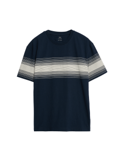 Pure Cotton Chest Stripe Crew Neck T-Shirt