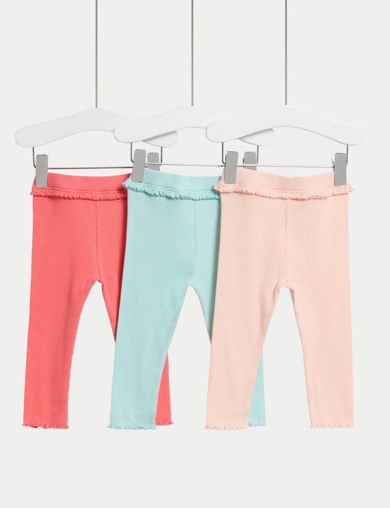 Žebrované legíny, s vysokým podílem bavlny (0–3 roky), 3 ks