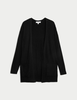 Dlouhý žebrovaný kardigan bez zapínání