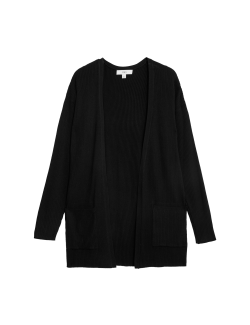 Dlouhý žebrovaný kardigan bez zapínání