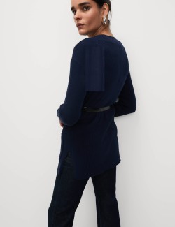 Dlouhý žebrovaný kardigan bez zapínání