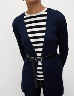 Dlouhý žebrovaný kardigan bez zapínání