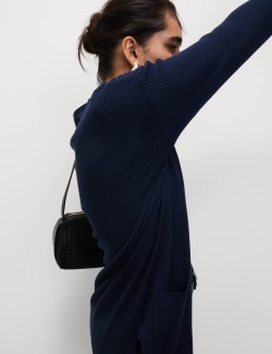 Dlouhý žebrovaný kardigan bez zapínání