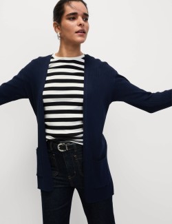 Dlouhý žebrovaný kardigan bez zapínání