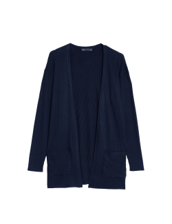 Dlouhý žebrovaný kardigan bez zapínání