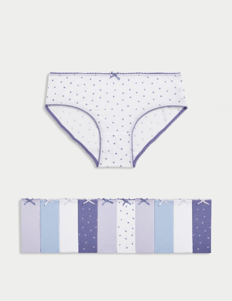 Kalhotky z bavlny se strečem s motivem hvězdy, 10 ks v balení (2–14 let)