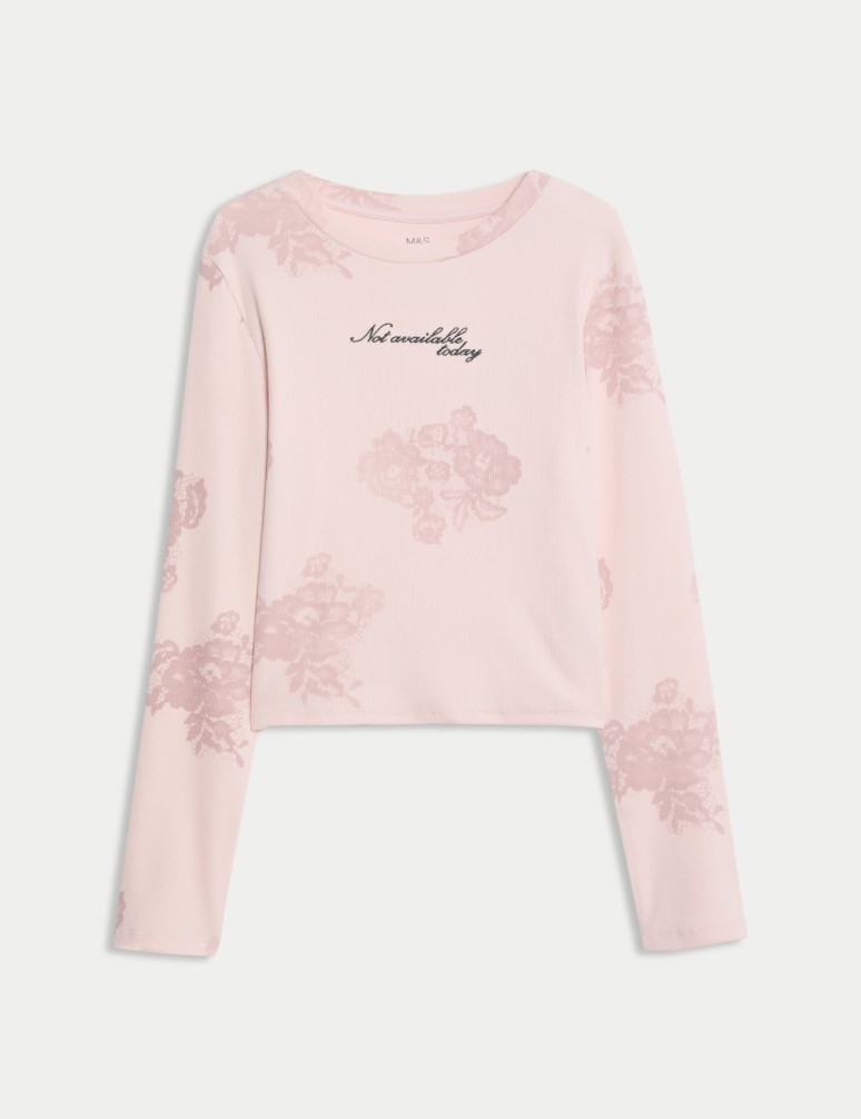 Žebrovaný top s flitrovým sloganem a vysokým podílem bavlny (6–16 let)