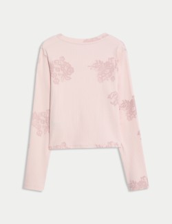 Žebrovaný top s flitrovým sloganem a vysokým podílem bavlny (6–16 let)