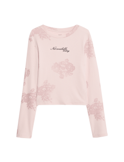 Žebrovaný top s flitrovým sloganem a vysokým podílem bavlny (6–16 let)