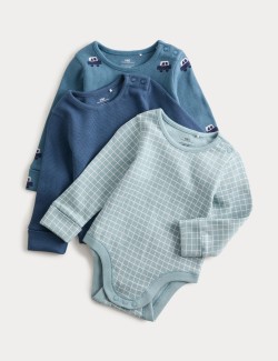 3pk Pure Cotton Car Long Sleeve Bodysuits (0-3 Yrs)