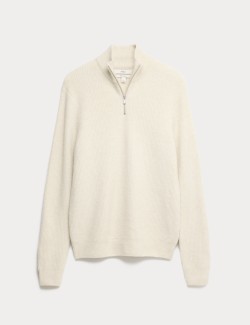 Super měkký žebrovaný svetr s vlněným zipem