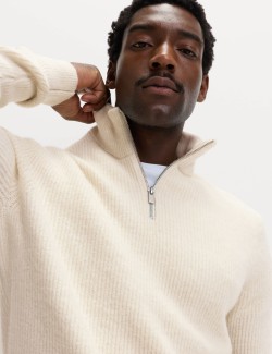 Super měkký žebrovaný svetr s vlněným zipem