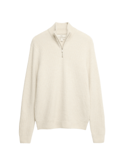 Super měkký žebrovaný svetr s vlněným zipem