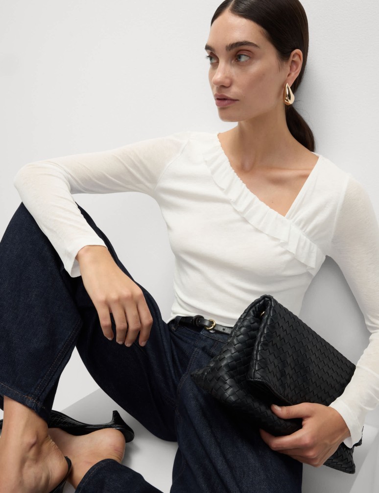 Jersey Asymmetric Ruffle Neck Top