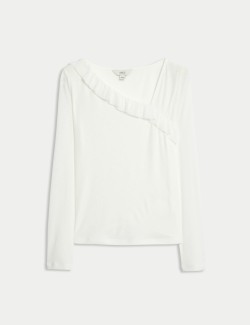 Jersey Asymmetric Ruffle Neck Top