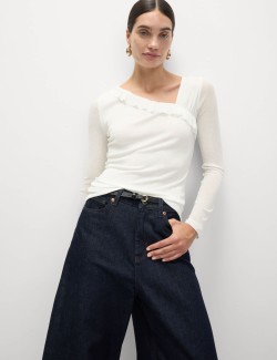 Jersey Asymmetric Ruffle Neck Top