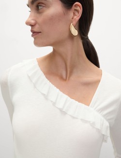 Jersey Asymmetric Ruffle Neck Top