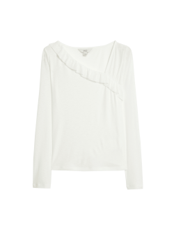 Jersey Asymmetric Ruffle Neck Top
