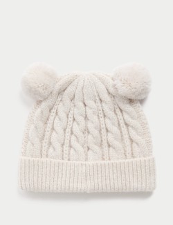 Dětská zimní čepice s dvojitou bambulí a copánkovým vzorem (0–3 roky)