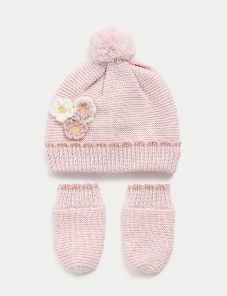 Baby Floral Hat and Mittens Set (0-3 Yrs)