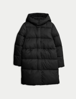 Zateplený dlouhý kabát s kapucí (6–16 let)