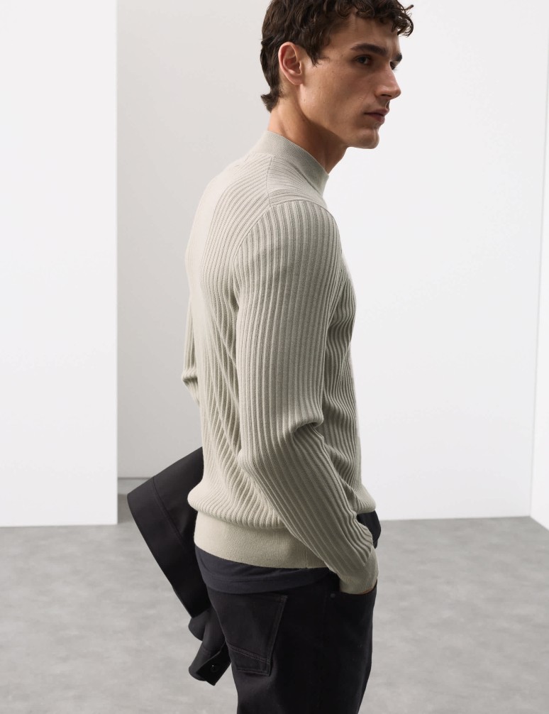 Merino Blend Rib Mock Neck Jumper