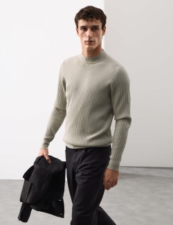 Merino Blend Rib Mock Neck Jumper