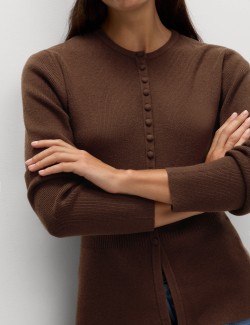 Přiléhavý kardigan s volánem, hebký na dotek